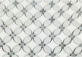 Carrara White Italian (Bianco Carrara) Marble Florida Flower Mosaic Tile with Blue & Gray Marble Dots, Polished